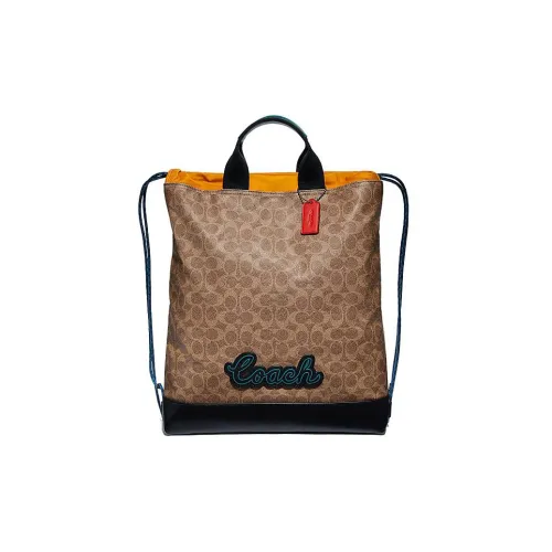 COACH Terrain Холст с кожей And Гладкий Телячья кожа Сумка Рюкзак Большой Мужской Коричневый Апельсин