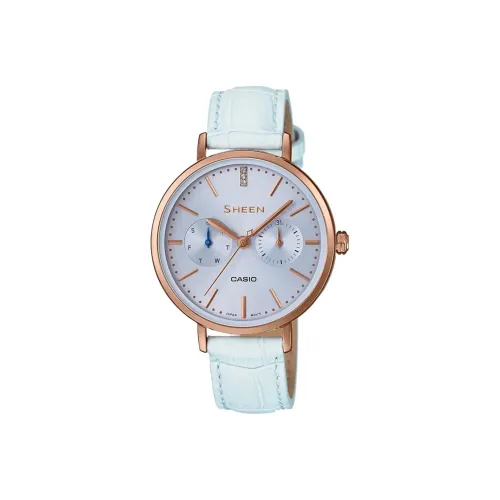 CASIO SHEEN Collection Кварцевый механизм Кожаный ремешок Часы Женские Синий циферблат SHE 3054PGL 2A