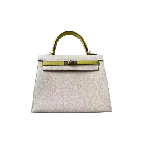 HERMES Kelly Эпсомская кожа Сумка Женская Кремово-белая и Лимонная