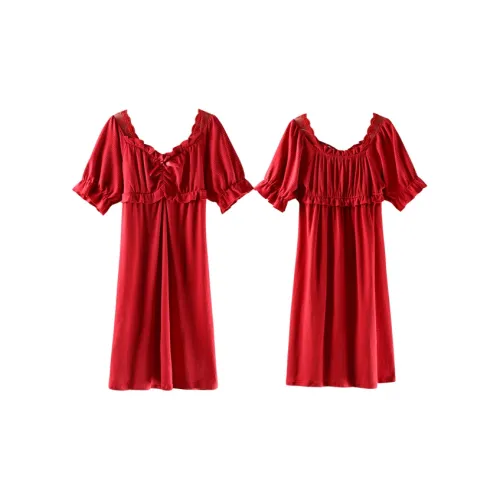 Q'NIANMA Китайский Красный Женская Ночная Рубашка