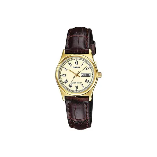 CASIO Standard Series Кварцевый механизм Кожаный ремешок Часы Женские Золотистый циферблат LTP V006GL 9B
