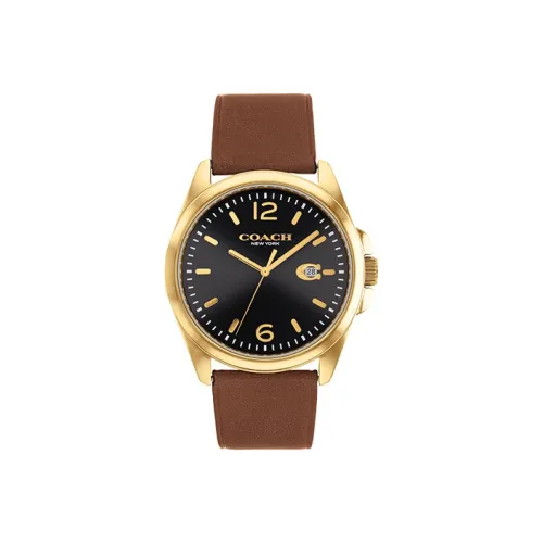 COACH Greyson Наручные часы Кварцевый механизм Естественная кожа Ремешок Черный циферблат Мужские часы