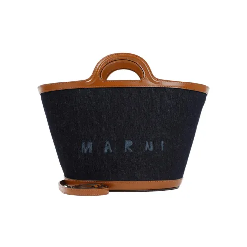 MARNI Cotton Сумка-ведро с кожаными вставками стандартная женская синяя
