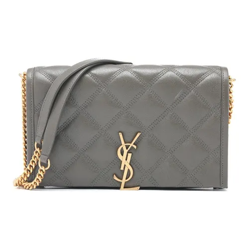 SAINT LAURENT BECKY Lambskin Chain Wallet Shoulder Bag Women's Gray