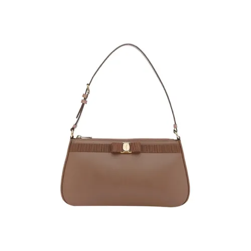 FERRAGAMO Vara Телячья кожа Плечевая сумка Женская Коричневая