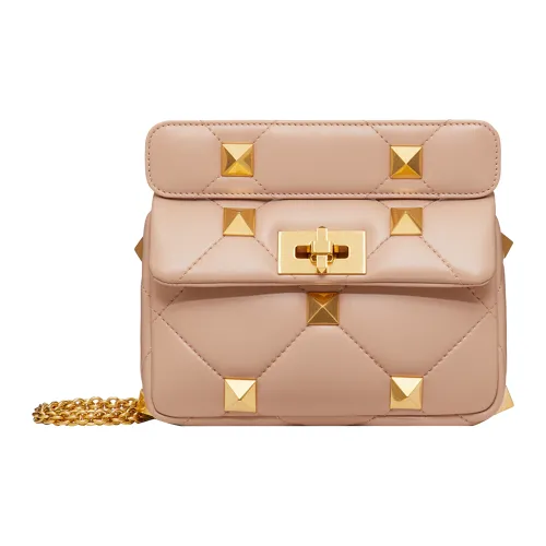 Valentino Roman Stud Овчина Ручная Сумка Сумка через плечо Сумка на плечо Женская Кремовый Абрикос