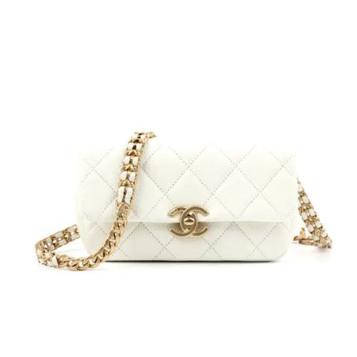 CHANEL 22P С рельефом Тисненый Икорный Коровья кожа Сумка через плечо Женская Белая