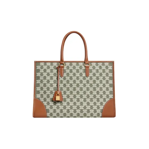 CELINE Cabas Вышивка Ткань Сумка-тоут Сумка Сумка через плечо Женская Хаки Зеленая