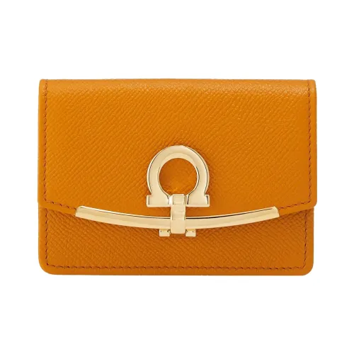 Ferragamo Gancini Hammered Текстура Коровья кожа Держатель для визиток Женские Апельсин