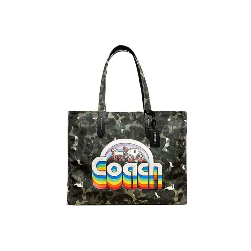 COACH Pride Ткань Тоут Сумка Сумка для покупок Сумка на плечо Большая Женская Черная