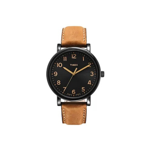TIMEX Мужские часы Кварцевый механизм Естественная кожа Ремешок 42 мм Черный циферблат