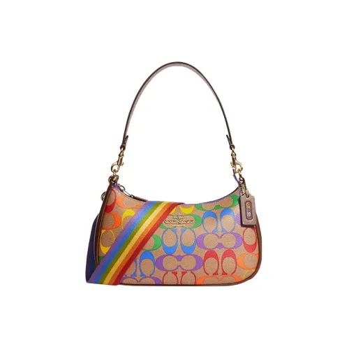 COACH Teri Холст и Кожаная Сумка Сумка через плечо Сумка через плечо Средняя Женская Коричневая Радужная