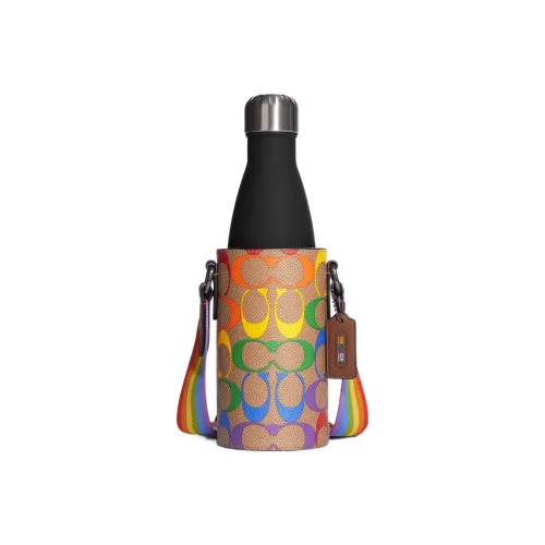 COACH Телячья кожа Вода Бутылка Сумка через плечо Мини Женская Коричневая с Радужной