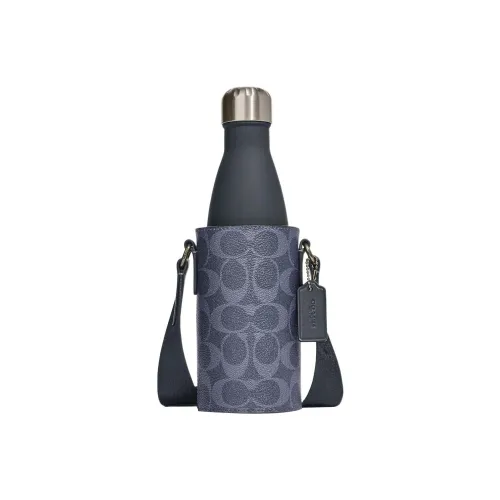 COACH Покрытый холст с текстурой гальки коровья кожа бутылочная сумка сумка через плечо мини женский синий