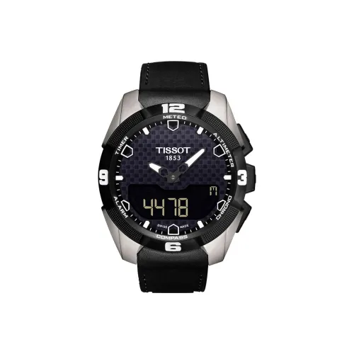 TISSOT Quartz Механизм Мужские часы Часы 45 мм Черный циферблат Титан PVD покрытие Корпус часов Натуральная кожа Ремешок