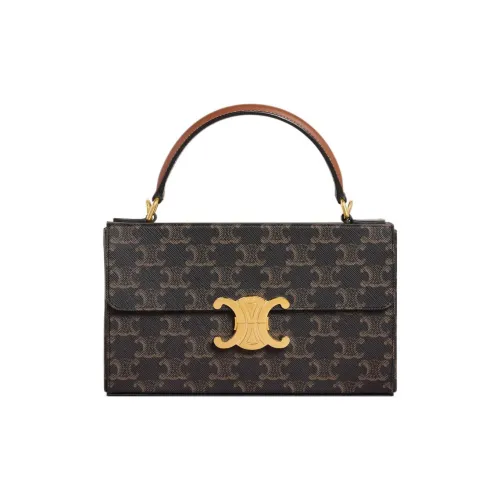 CELINE Triomphe Холст и Кожа Коробка Сумка Сумка через плечо Сумка для женщин Коричневый