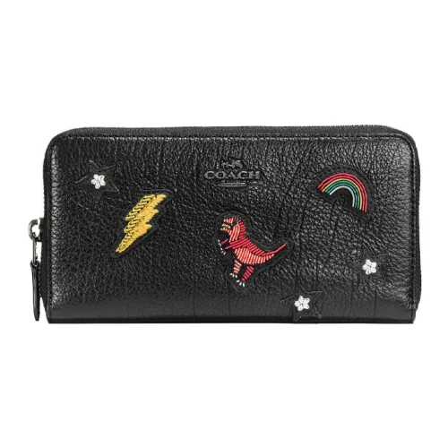 COACH Accordion Zip Кожа Клатч Кошелек Женские Черный