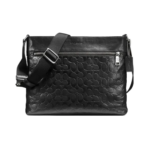 COACH Тисненая кожа Курьерская сумка Сумка через плечо Большая Мужская Черная