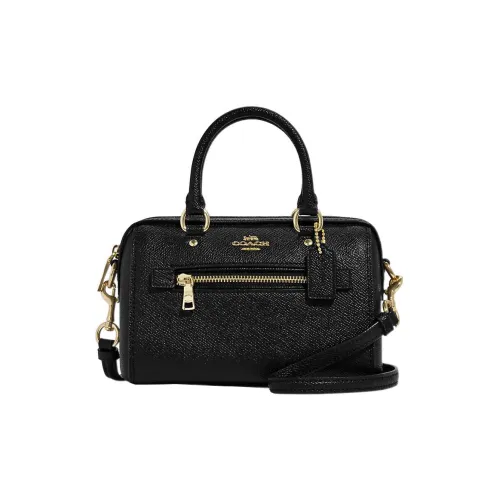 COACH Rowan Крестообразная текстура Кожа Бостонская сумка Сумка Сумка через плечо Сумка через плечо Мини Женская Черная
