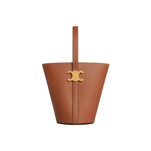 CELINE Triomphe Natural Calfskin Bucket Bag Portable Crossbody Bag Shoulder Bag Medium Women's Tan