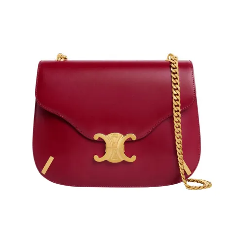 CELINE Triomphe Arc De Triomphe Satin Calfskin Плечо Сумка Сумка через плечо Женская Бордовый Красный