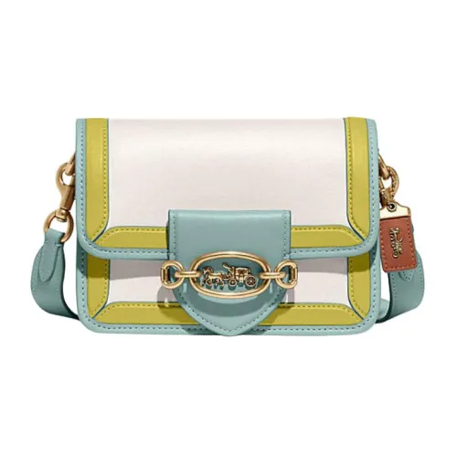 COACH Hero Корова Кожа Маленькая Квадратная Сумка Сумка через плечо Женская Белая и Озеро Аква Зеленая