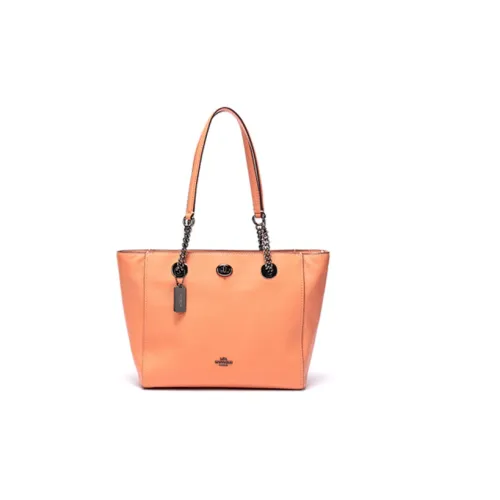 COACH Turnlock Кожа Тоут Сумка Сумка для покупок Сумка на плечо Большая Женская Апельсин