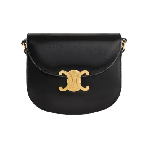 CELINE Triomphe Блестящая коровья кожа сумка через плечо маленькая женская черная