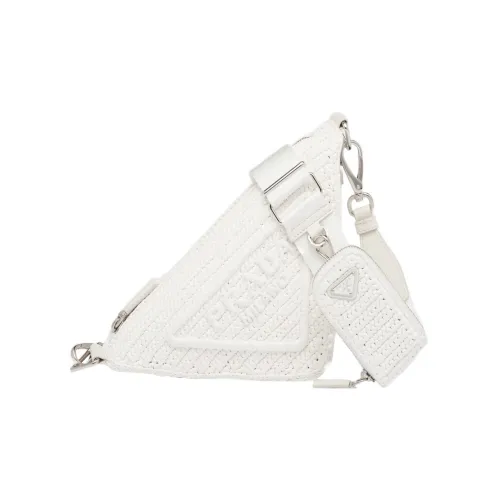 PRADA Треугольник Соломенное плетение с Прутья ивы Ткани вязаные And Волокно рафии Сумка через плечо Женская Белая