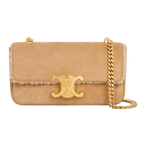 CELINE Вельвет Телячья Кожа Плечевая Сумка Сумка через плечо Сумка Женская Естественный Кофейный