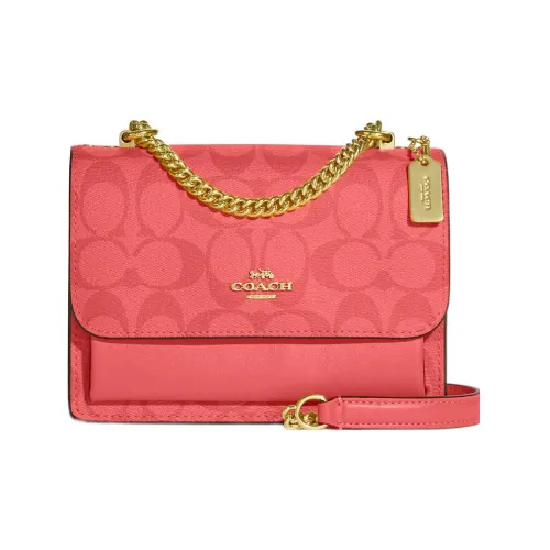 COACH Klare Покрытие Холст Кожаная Вставка Цепочка Сумка через плечо Мини Женская Сода Розовый