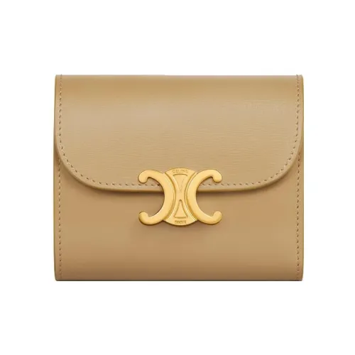 CELINE Triomphe Блестящий Телячья кожа Клатч Кошелек Маленький Женский Оливковый