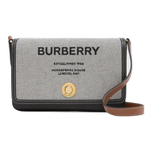 Burberry Холст и Кожа Детали Холст Сумка Курьерская Сумка Сумка через плечо Мини Женская Черная Коричневая