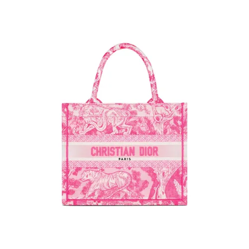 DIOR BookTote Холщовая Сумка-тоут Сумка для покупок Сумка через плечо Маленькая Женская Неоново-розовая