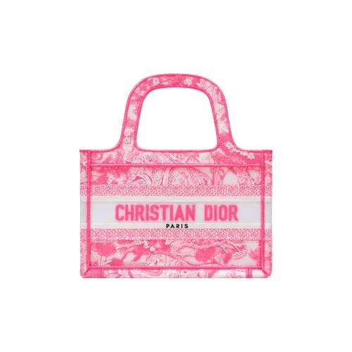 DIOR BookTote Холст Тоут Сумка через плечо Сумка Мини Женская Неоново-розовая