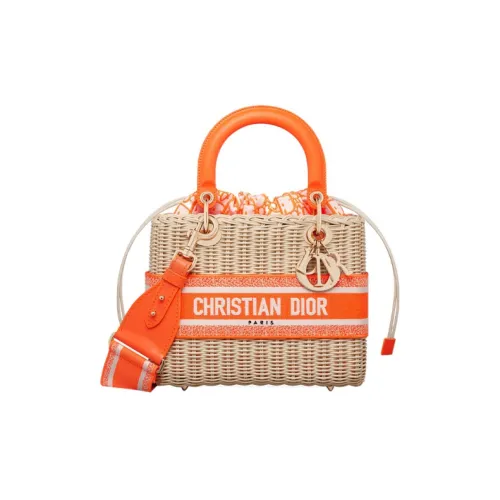 DIOR Lady Dior Прутья ивы Сумка Сумка через плечо Сумка через плечо Сумка среднего размера Женская Флуоресцентный Апельсин