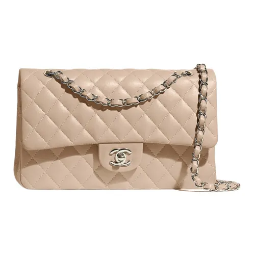 CHANEL Classic Flap CF Sheepskin Flap Bag Shoulder Bag Medium Women's Beige