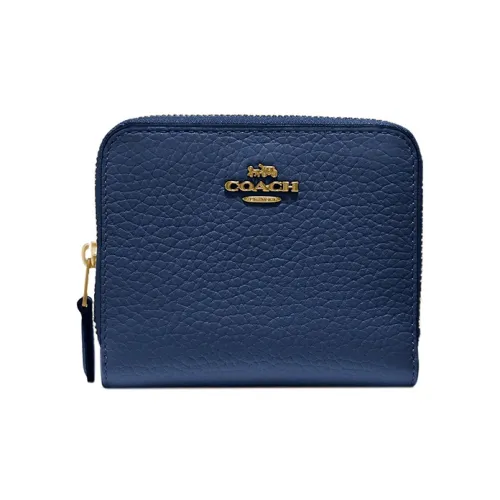 COACH Кошелек-билфолд с застежкой-молнией держатель для карт из кожаной галечницы кошелек для монет женский темно-синий