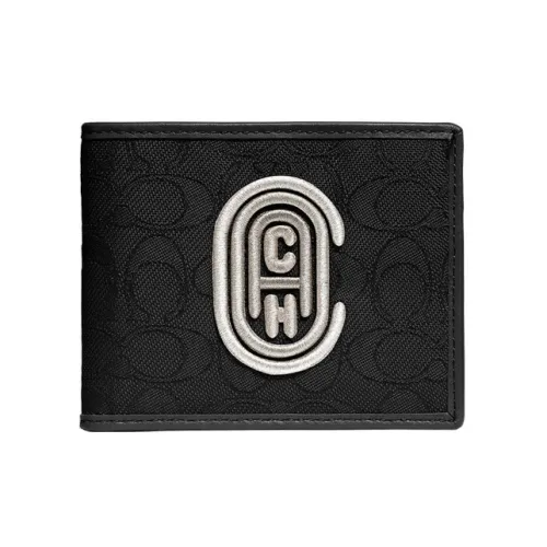 COACH Бифолд Кошелек из Жаккардовой Ткани и Телячьей Кожи Мужской Черный Серый