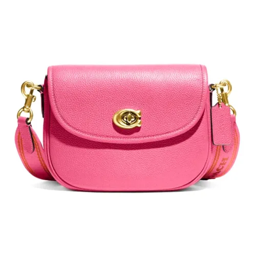 COACH Willow Каменная кожа Седло Сумка Сумка через плечо Маленькая Женская MORNING Glory Цветочный Розовый