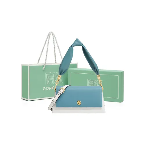 Gong Xuan Сумка из крупнозернистой текстуры коровьей кожи Сумка через плечо Сумка на плечо Женская Белая+Синяя