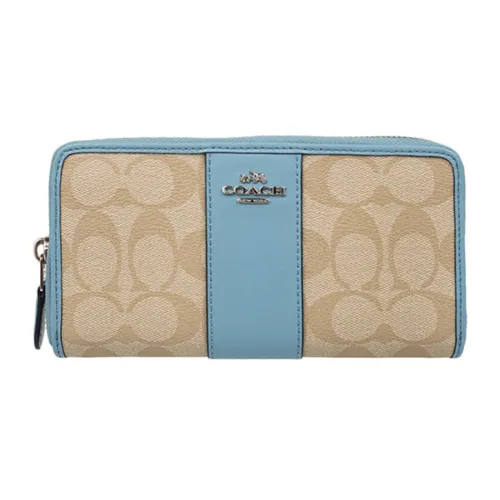 COACH Accordion Zip Wallet Холст с кожей Многоцветный Ручной Зип Длинный кошелек Женский Хаки Синий