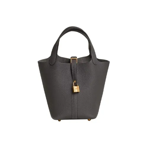 HERMES Bullock Кожа Корзина Сумка Ведрообразная Сумка Сумка 18 Женская 88 Графитовый Серый