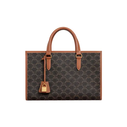 CELINE Cabas Холст и Кожа Сумка Мини Женская Рыжевато-Коричневый