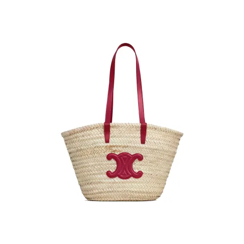 CELINE Triomphe Ткани вязаные Коровья кожа Обметка Тоут Сумка Сумка для покупок Сумка на плечо Сумка среднего размера Женская Красная