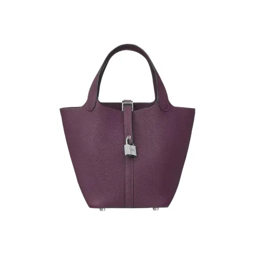 HERMES Picotin Lock Коровья кожа Ведрообразная сумка Женская Черная смородина Цвет