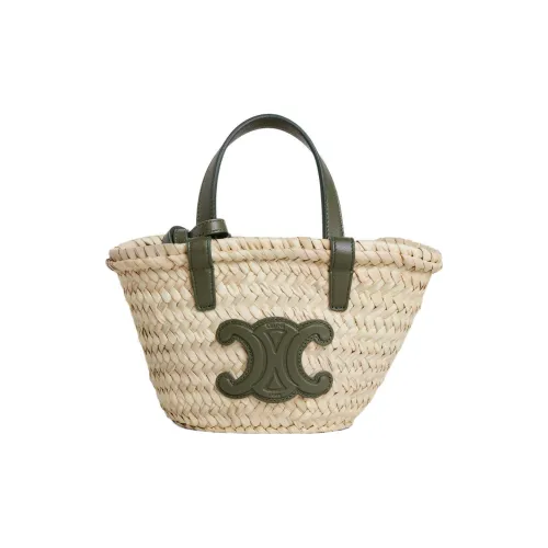 CELINE Triomphe Palm Leaf Корова Кожа Тоут Сумка Сумка для покупок Сумка через плечо Сумка Женская Оливково-зеленая