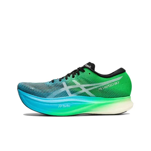 Asics Metaspeed Sky+ Low Топ Карбоновая плита Тренировочные Беговые кроссовки Мужской Синий Зеленый