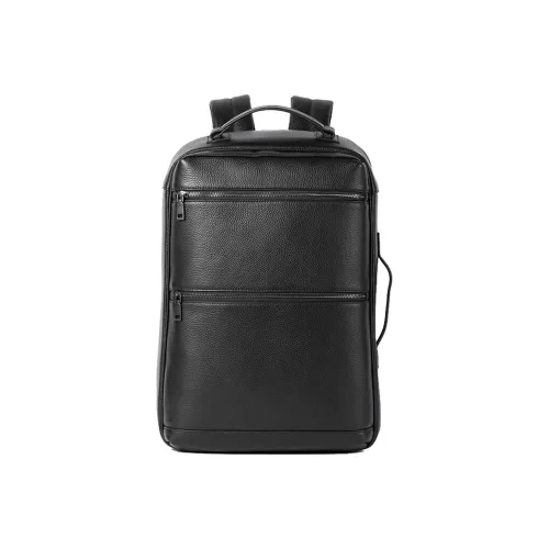 NOMK Рюкзак из крупнозернистой текстуры коровьей кожи большой мужской черный