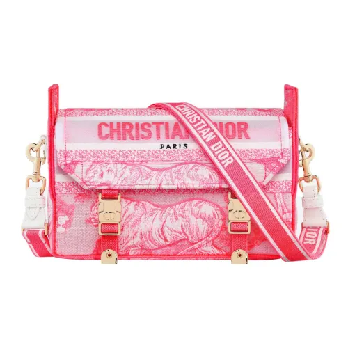 DIOR DiorCamp Холст Курьер Сумка через плечо Маленькая Женская Неоново-розовая